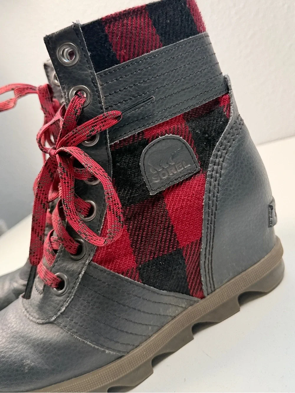 Sorel Joan of Arctic Wedge II Buffalo Plaid Waterproof Boots Womens US 3 EU 34